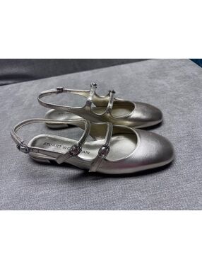 Stuart Weitzman Silver Metallic Crystal Mary Jane Slingback Flats Size 5